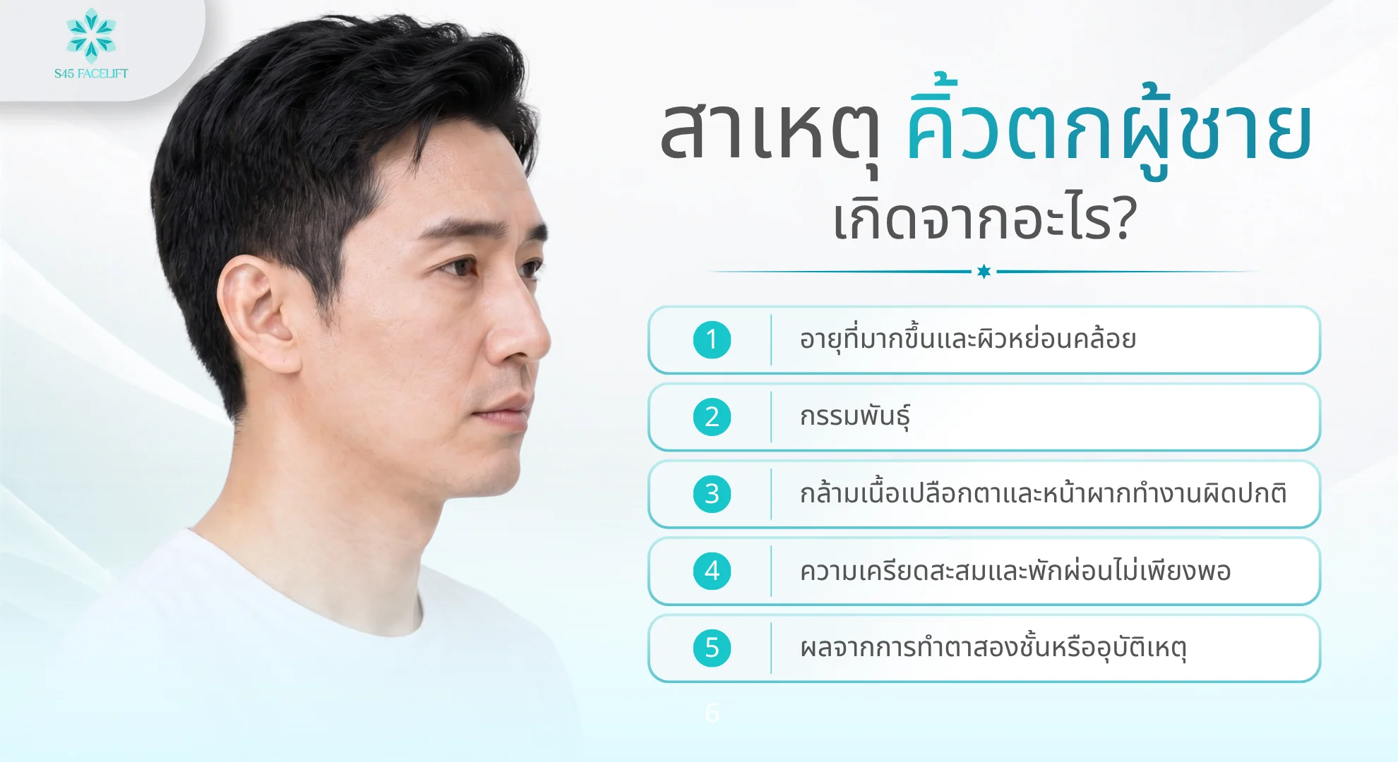5 สาเหตุหลักของคิ้วตก ผู้ชาย อายุ กรรมพันธุ์ กล้ามเนื้อ ความเครียด และหลังทำตาสองชั้น