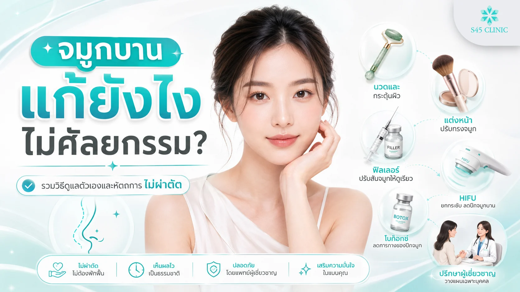 จมูกบาน แก้ยังไงไม่ศัลยกรรม รวมวิธีดูแลตัวเองและหัตถการไม่ผ่าตัด