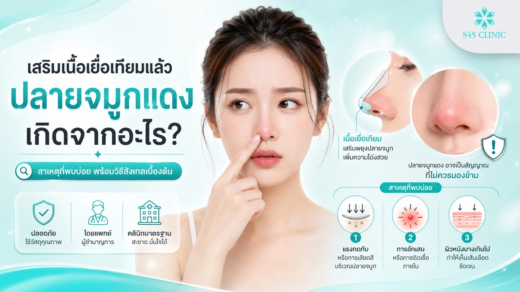 สาเหตุของปลายจมูกแดงหลังเสริมด้วยเนื้อเยื่อเทียม ทั้งแบบปกติและผิดปกติ