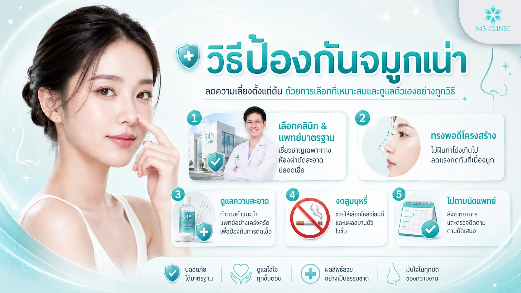 วิธีป้องกันจมูกเน่า เลือกแพทย์และคลินิกมาตรฐาน ดูแลความสะอาดหลังผ่าตัด