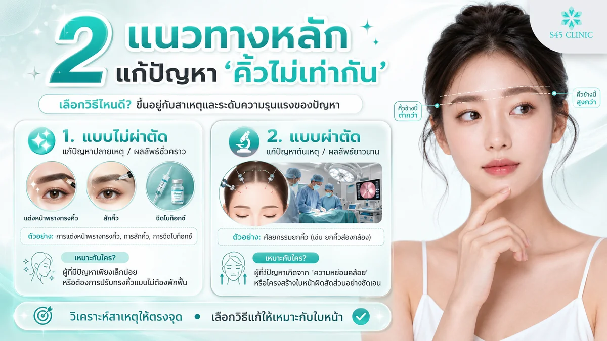 เปรียบเทียบวิธีแก้ไขคิ้วไม่เท่ากัน แบบไม่ผ่าตัดและแบบผ่าตัด