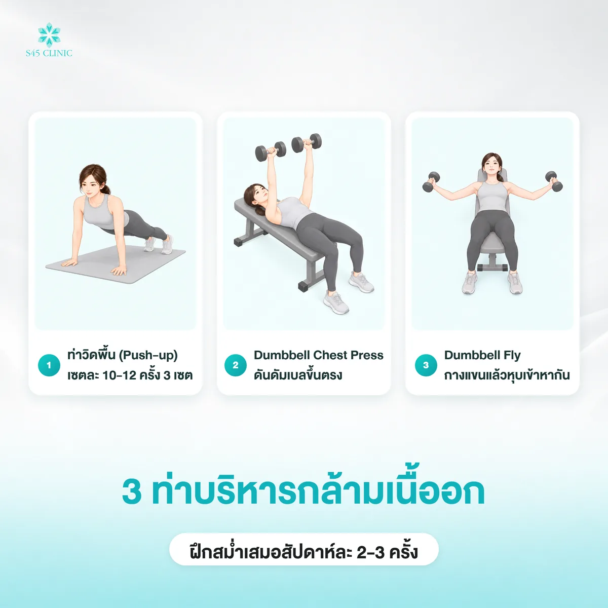 3 ท่าบริหารกล้ามเนื้ออก วิดพื้น Dumbbell Chest Press และ Dumbbell Fly