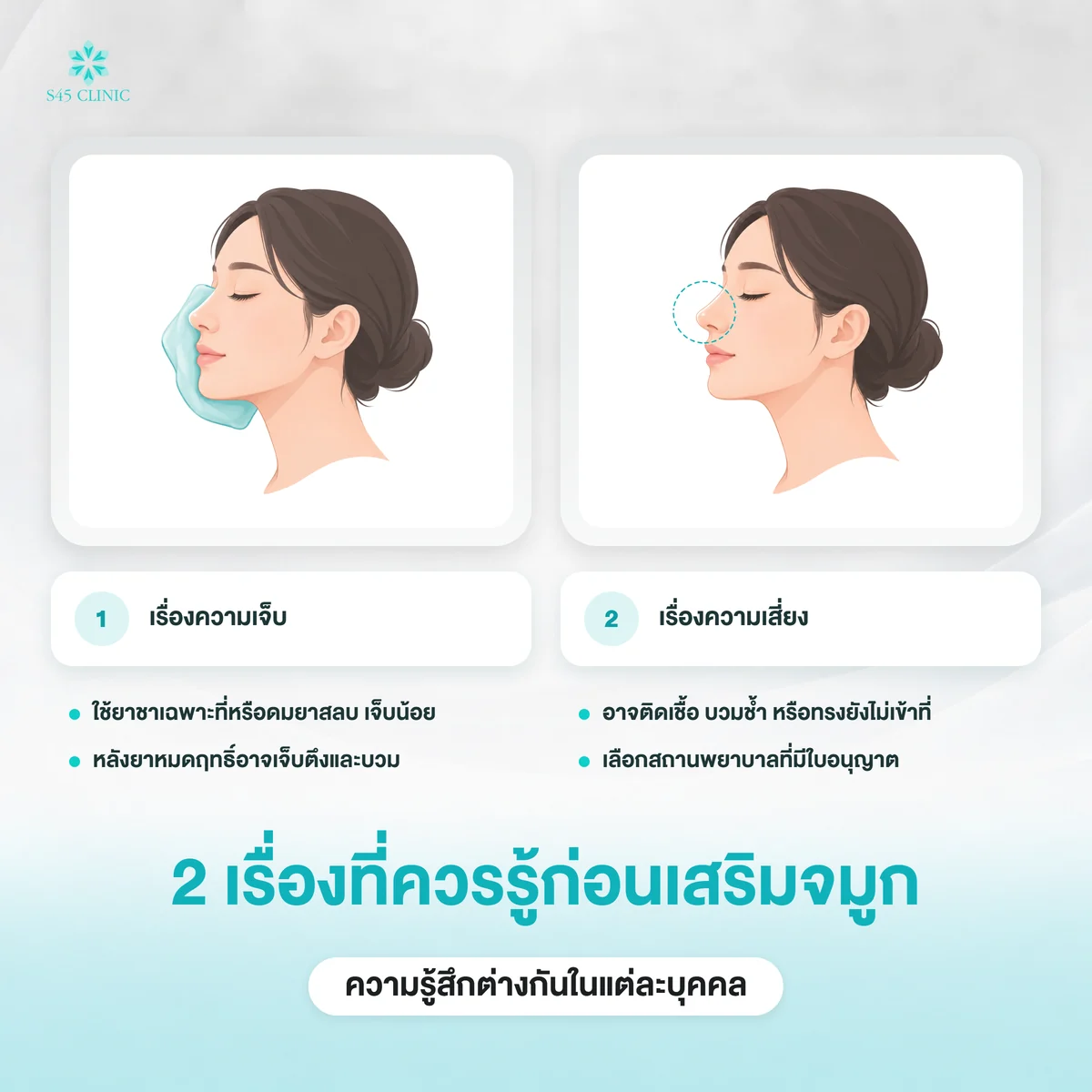 ข้อควรรู้ก่อนเสริมจมูก เรื่องความเจ็บและความเสี่ยง